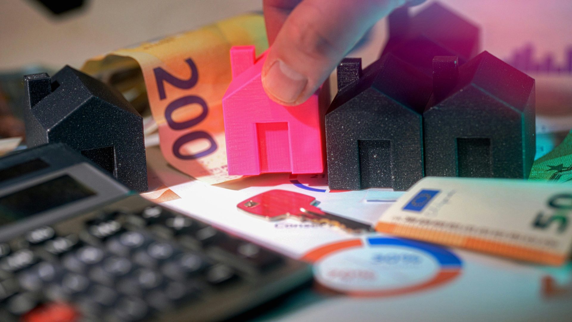 Real estate investment shown with houses and money